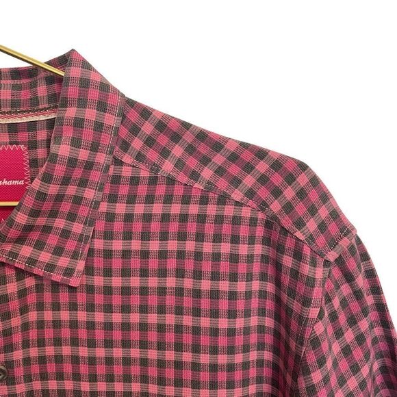 Tommy Bahama Silk Button Down Pink Grey Checked Shirt Size XL - Picture 2 of 9
